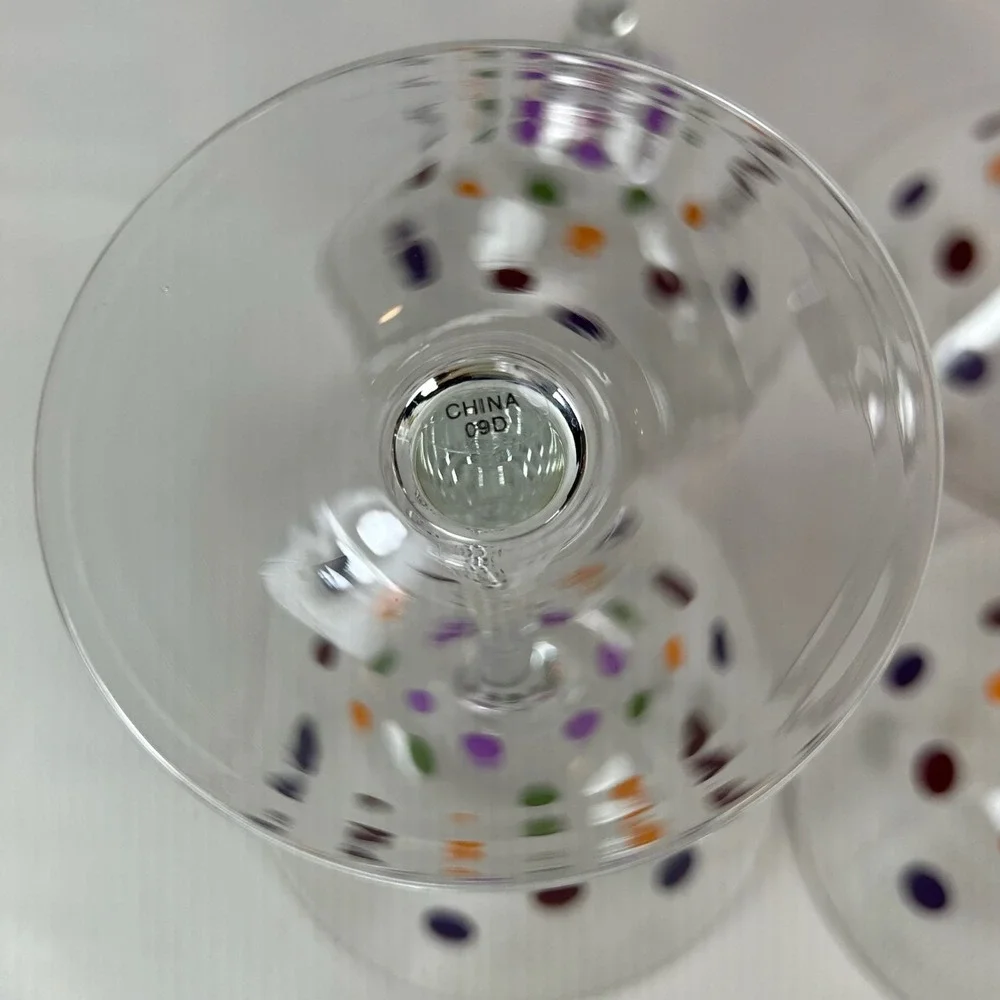 Retired Pampered Chef Set Of  4 Multicolored Polka Dot Martini Glasses #2838 MIB